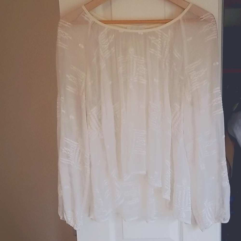 White embroidered sheer flowy top
